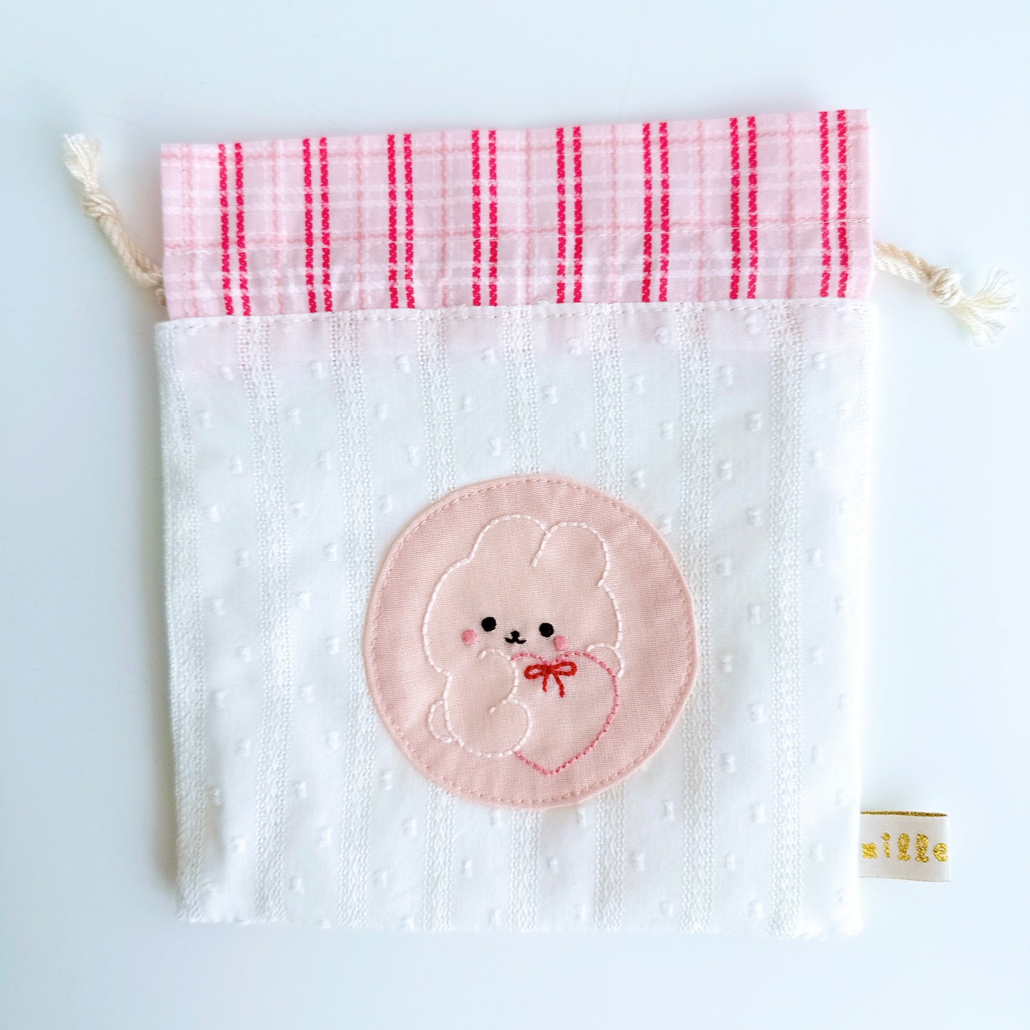 切り替え巾着刺繍ポーチ