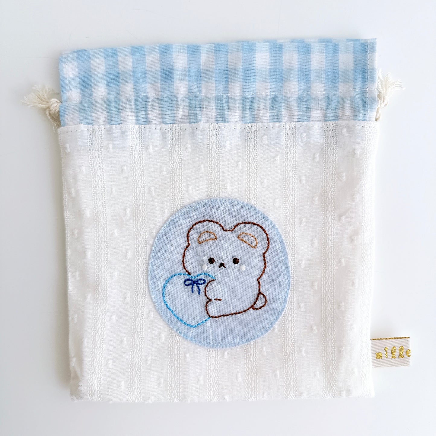 切り替え巾着刺繍ポーチ